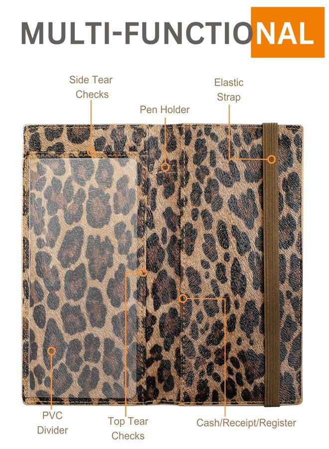 Zreal Checkbook Cover for Women, Dark Leopard - Premium Vegan Leather Holder for Personal Checks, Slim Design with Pen Loop, Clear Divider, Fits Top & Side-Tear Duplicate Checks - Image 2